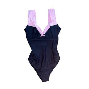 Women's Trimshaper One-Piece Slimming Swimsuit Sz 14 Black and Pink‎ Retro